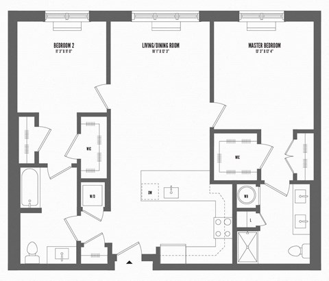 2 bed 2 bath floor plan J at The Enclave, Jersey City, NJ